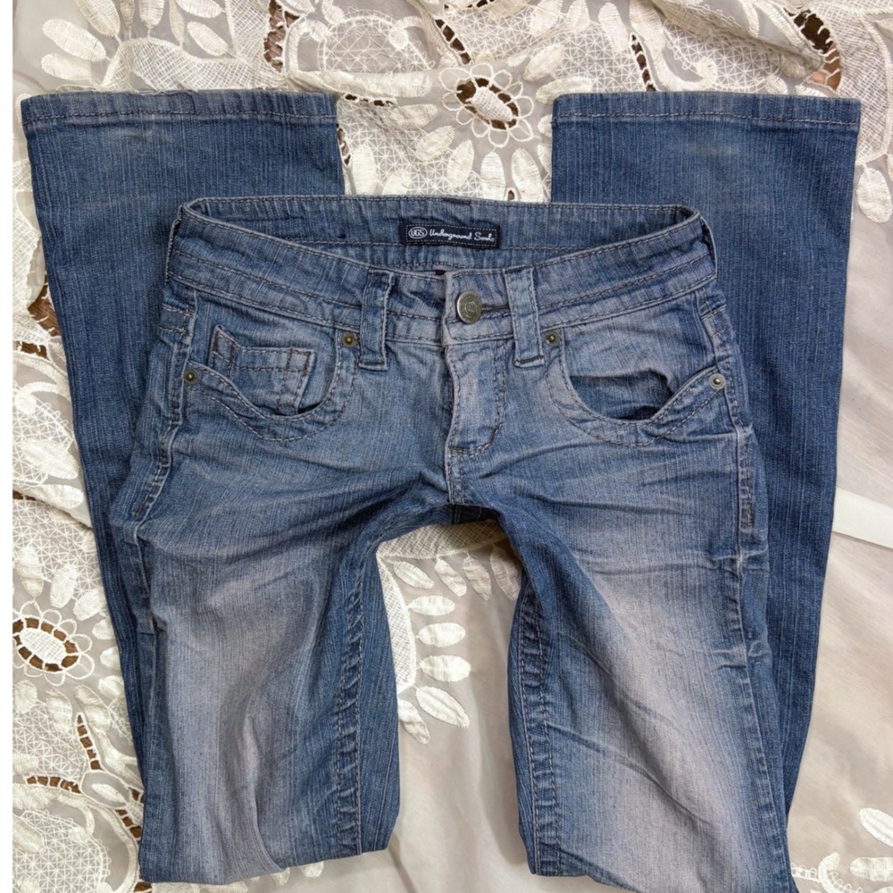 Y2K Trashy Mcbling Low Rise Flare Bootcut Jeans Blue Size 0 Medium Wash